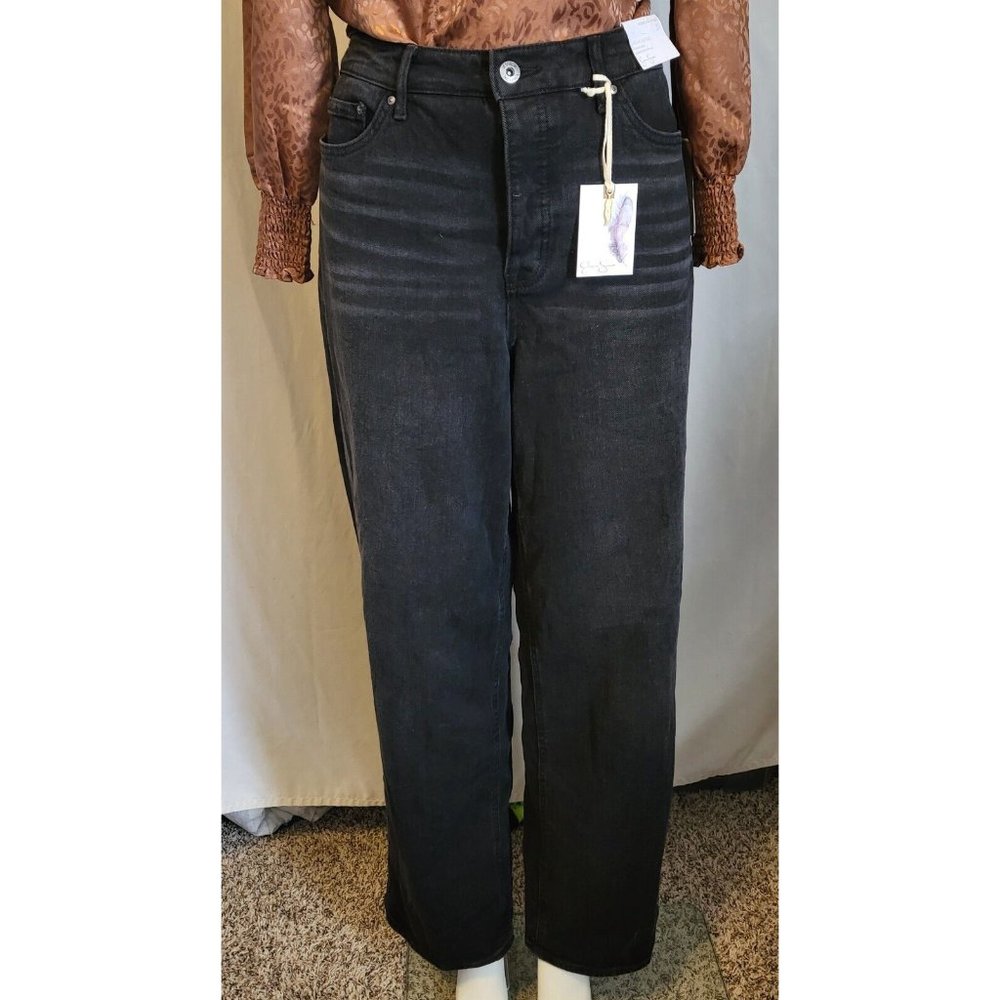 Jessica Simpson Women's Black High Rise Relaxed Wide Straight Jeans Size 29 NWT